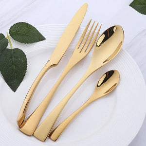 4pcs Stainless Steel Steak Knife Fork Gold