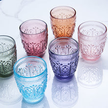 Load image into Gallery viewer, 2Pcs/Lot 300ML Multicolor Glass Cup Embossed Drinking Glasses Water Glass Cup Milk Juice Wine Tumblers for Party Bar Glassware