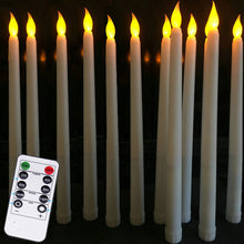 Load image into Gallery viewer, Pack of 6 Remote or not Remote Control Yellow Light Long Plastic Taper Candles,Not wax material 28 cm Remote Flameless Candles