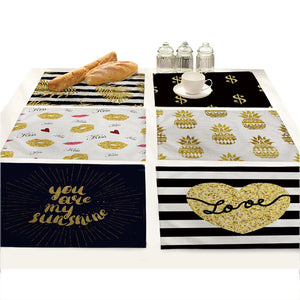 Nordic Kitchen Black Gold Heart Lips Letter Printed Placemats for Dining Table Accessories Pineapple Cat Stripe Bar Mat Coaster