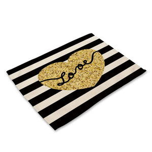 Nordic Kitchen Black Gold Heart Lips Letter Printed Placemats for Dining Table Accessories Pineapple Cat Stripe Bar Mat Coaster