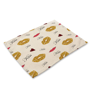 Nordic Kitchen Black Gold Heart Lips Letter Printed Placemats for Dining Table Accessories Pineapple Cat Stripe Bar Mat Coaster