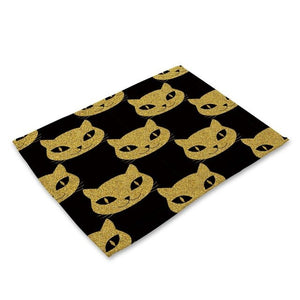 Nordic Kitchen Black Gold Heart Lips Letter Printed Placemats for Dining Table Accessories Pineapple Cat Stripe Bar Mat Coaster