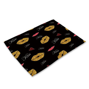 Nordic Kitchen Black Gold Heart Lips Letter Printed Placemats for Dining Table Accessories Pineapple Cat Stripe Bar Mat Coaster