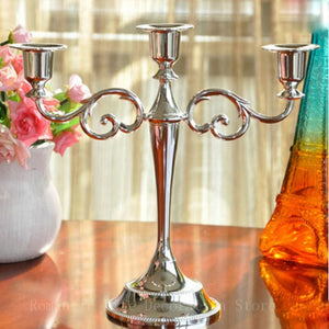 Hot Metal Silver/Gold Plated Candle Holders 3-Arms Stand Zinc Alloy High Quality Pillar