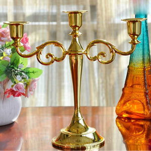 Hot Metal Silver/Gold Plated Candle Holders 3-Arms Stand Zinc Alloy High Quality Pillar