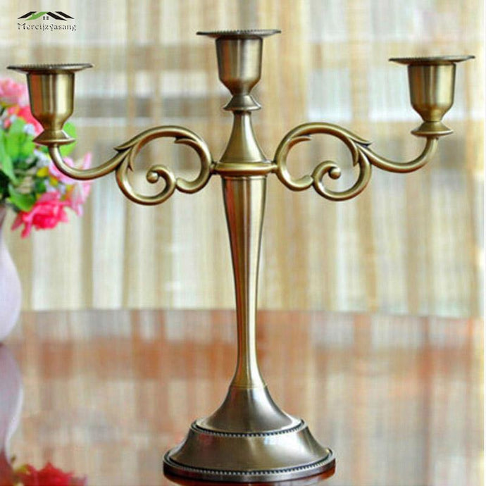 Hot Metal Silver/Gold Plated Candle Holders 3-Arms Stand Zinc Alloy High Quality Pillar