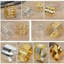 Load image into Gallery viewer, Metal alloy napkin rings gold and silver color