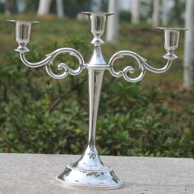 Silver/Gold/Bronze/Black 3-Arms Metal Pillar Candelabra