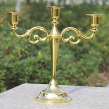 Load image into Gallery viewer, Silver/Gold/Bronze/Black 3-Arms Metal Pillar Candelabra