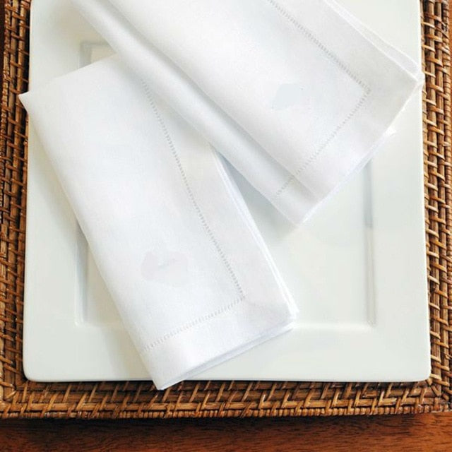 12PCS White Hemstitched Napkins Cocktail Napkin  45x45cm And 35x50cm