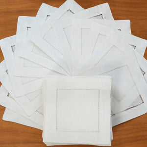 12PCS White Hemstitched Napkins Cocktail Napkin  45x45cm And 35x50cm