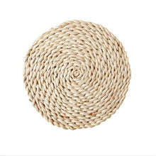 Load image into Gallery viewer, Round Rattan Placemats Natural Corn Straw Woven Dining Table Mats Heat Insulation Pot Holder Cup Coasters Kitchen Accessories