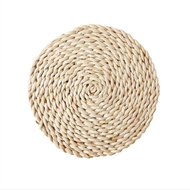 Round Rattan Placemats Natural Corn Straw Woven Dining Table Mats Heat Insulation Pot Holder Cup Coasters Kitchen Accessories