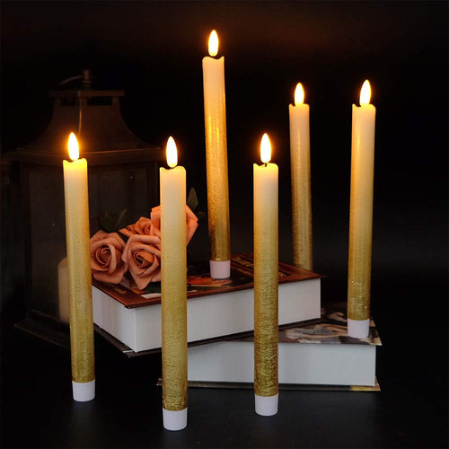 Eldnacele Set of 6 Flameless Flickering Taper Candles LED Battery Operated Window Candles with 6 Hours Timer ,3D Wick