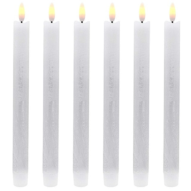 Eldnacele Set of 6 Flameless Flickering Taper Candles LED Battery Operated Window Candles with 6 Hours Timer ,3D Wick