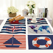 Load image into Gallery viewer, 1Pcs Creative Nautical Anchor Pattern Kitchen Placemat Table Mat Coaster Cotton Linen Pad Dish Cup Mat 42*32cm Home Decor MS0015