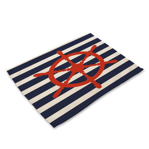 1Pcs Creative Nautical Anchor Pattern Kitchen Placemat Table Mat Coaster Cotton Linen Pad Dish Cup Mat 42*32cm Home Decor MS0015