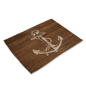 1Pcs Creative Nautical Anchor Pattern Kitchen Placemat Table Mat Coaster Cotton Linen Pad Dish Cup Mat 42*32cm Home Decor MS0015