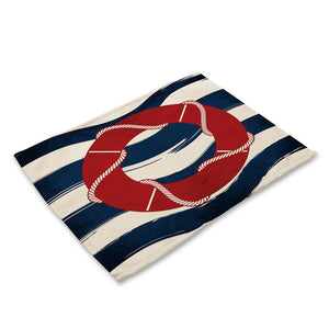 1Pcs Creative Nautical Anchor Pattern Kitchen Placemat Table Mat Coaster Cotton Linen Pad Dish Cup Mat 42*32cm Home Decor MS0015