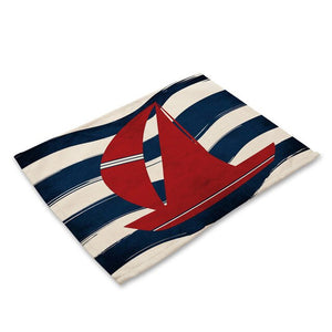 1Pcs Creative Nautical Anchor Pattern Kitchen Placemat Table Mat Coaster Cotton Linen Pad Dish Cup Mat 42*32cm Home Decor MS0015